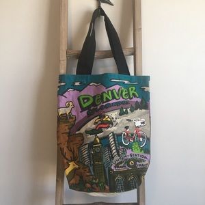 Painted shopping tote Denver Colorado theme